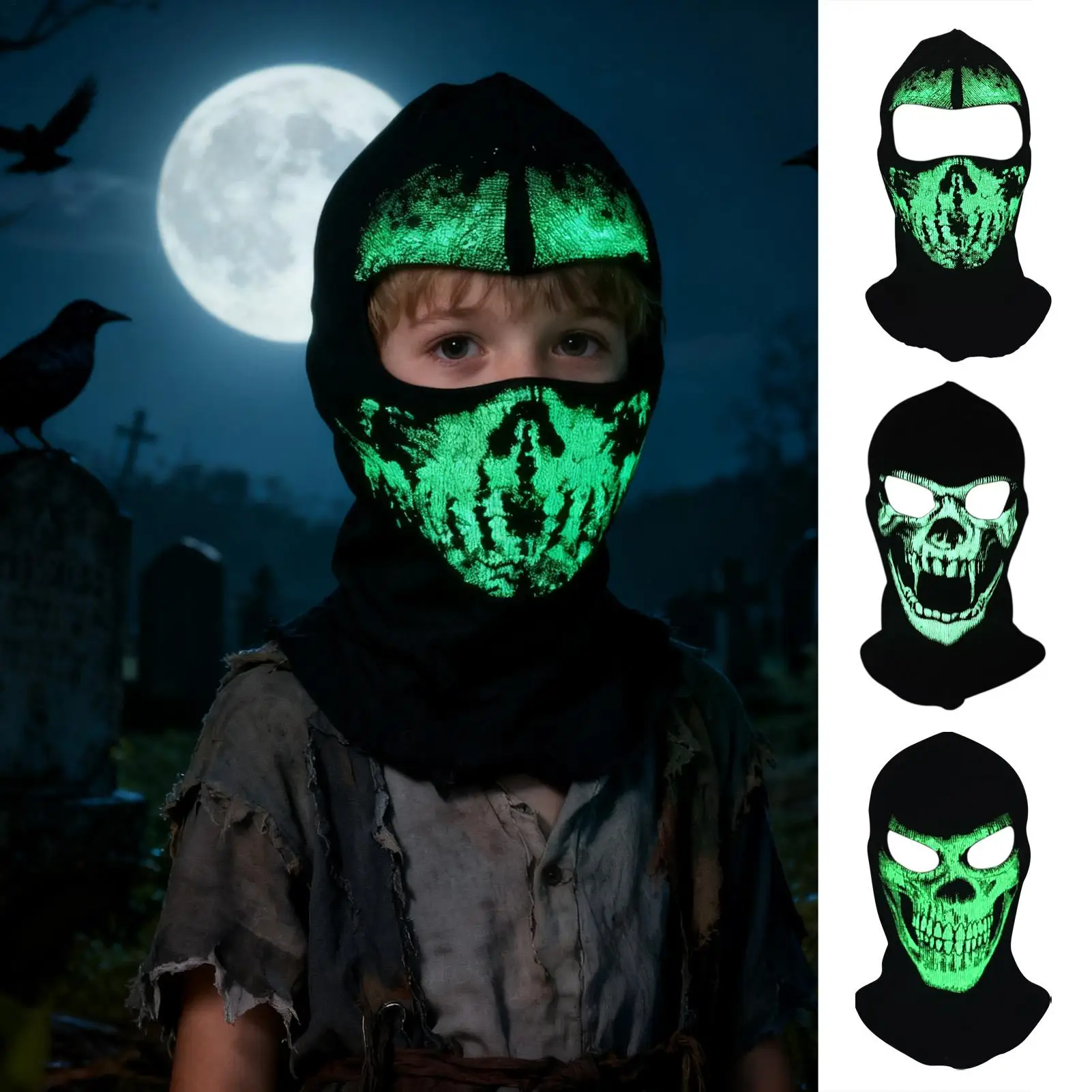 Ski Face Cover Halloween Neck Warmer Glowing Dust Sun Protection Full Head Cover for Runners Cyclists Women Cosplay Motorcycle