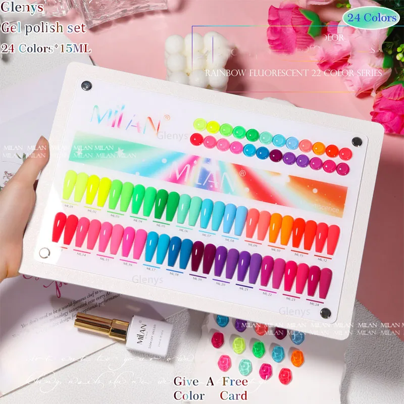 

Glenys 24 color nail polish glue popular soaking gel color matching card nail salon essential UV LED varnish set 15ml