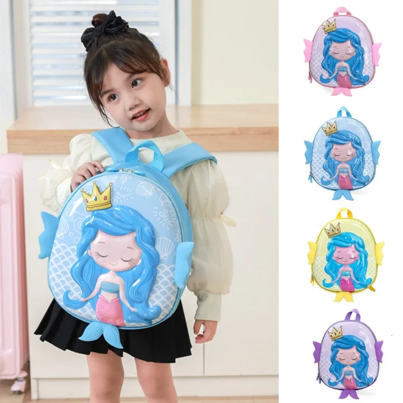 Mochila de sirena de dibujos animados para niños, mochila escolar de EVA, bolsa de libros para niñas de 2 a 5 años