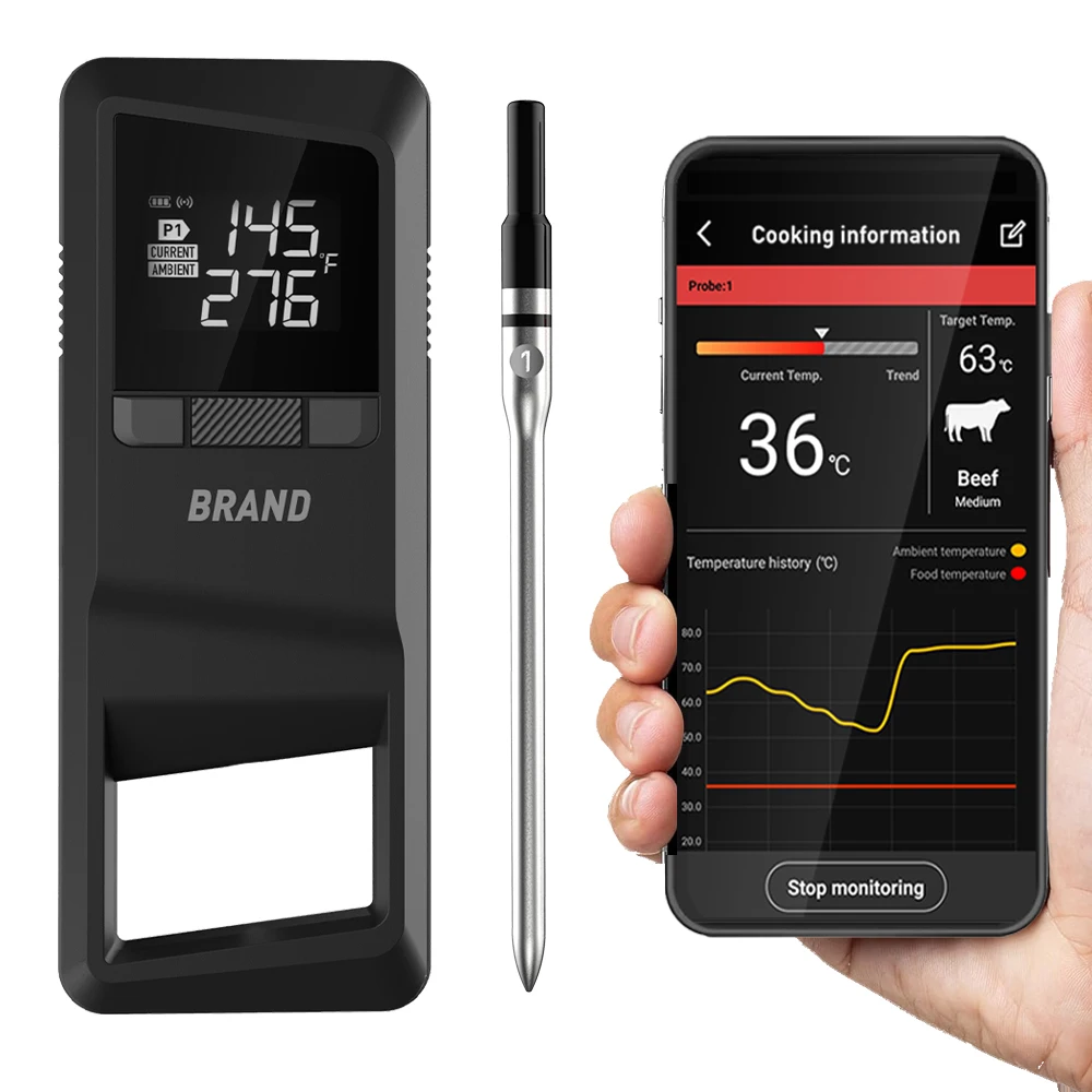 Tuya Digital Bluetooth Wireless Meat Thermometer 170M Range Stainless Steel Probe مع أداة تحكم عن بعد بإضاءة خلفية #1