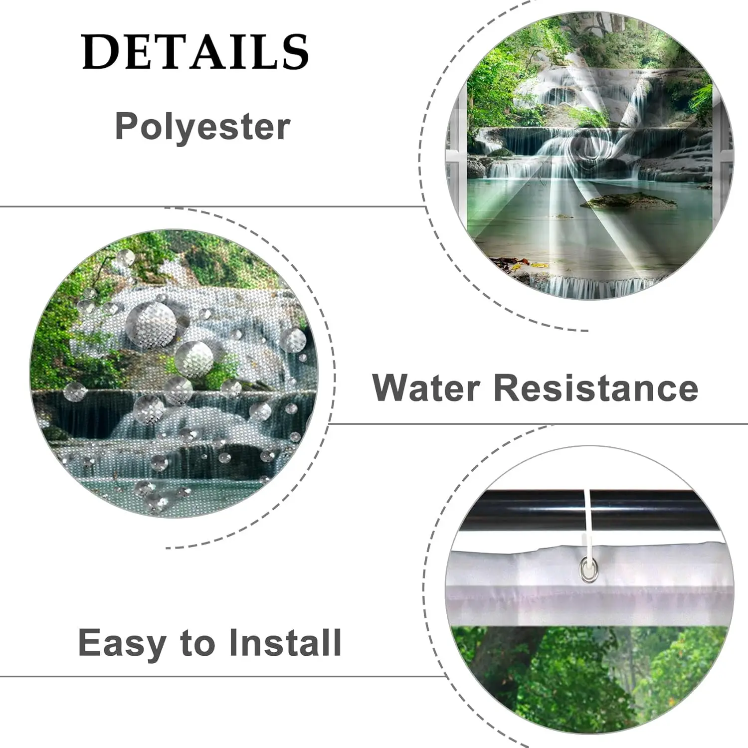 Baocicco Nature Landscape Shower Curtain Summer Forest River Jungle Waterfall Lake Window Scenery Shower Curtains Decorative for