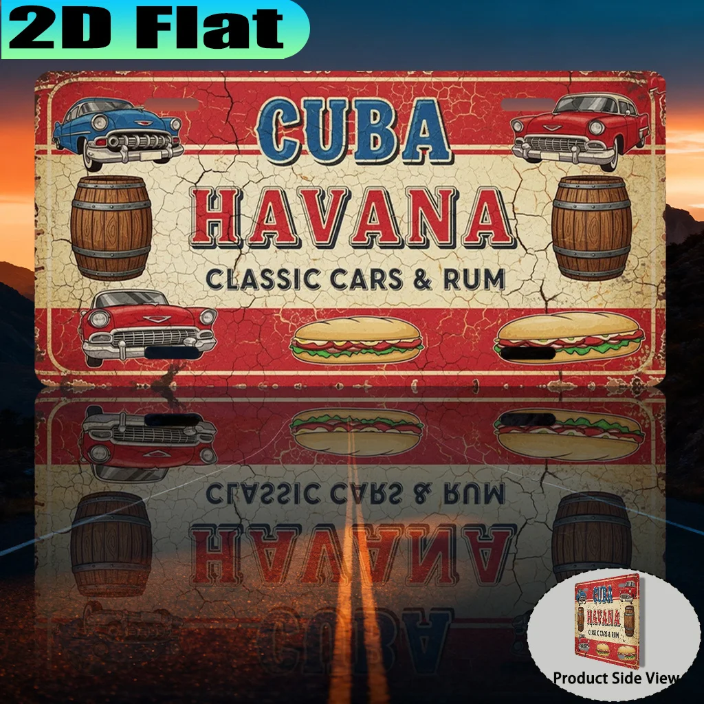 2D Flat, [2D Flat] 1pc, Havana Classic Cars Vintage Aluminum Sign (30.48 X 15.24cm), for Decorative Purposes Only,  Gift, Tropic