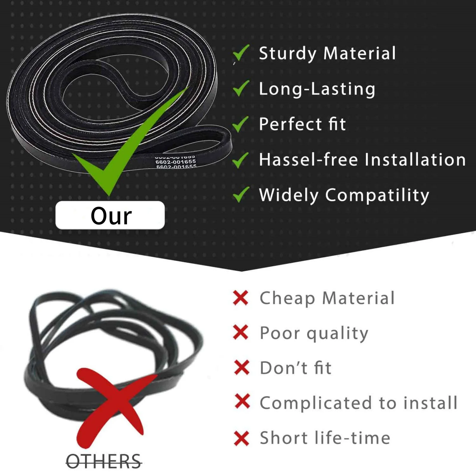1pc 6602-001655 5PH2337 Dryer Drum Belt Direct Replacement for Samsung Kenmore Whirlpool Maytag Dryer