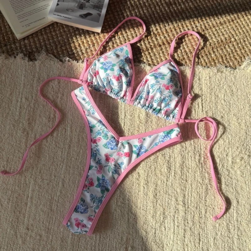 Print Bikini Set Women Bandage Bathing Suit Fashion Leopard Print Two Piece Swimsuit Sexy Beachwear Thong Summer Split Swimwear