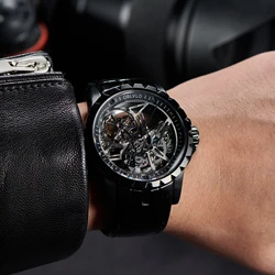 OBLVLO Top Brand Luxury Mechanical Military Skeleton Watch Automatic Black Sport Watch Waterproof RM-S