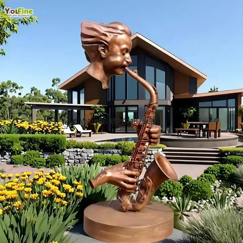 Wmwmnu for Saxophone Player Musician Sculpture Bronze Man Playing Saxophone Statue for Sale