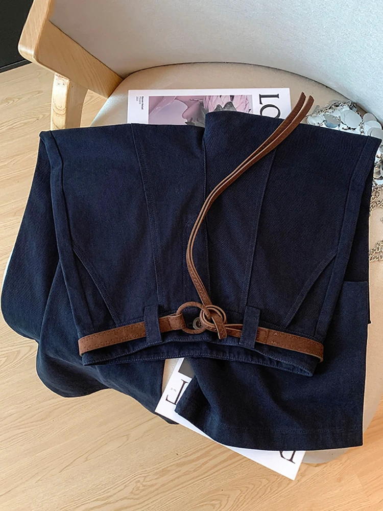 

High Waist Straight Leg Casual Pants Women's Spring Autumn Korean Sle Simple Slimming Belted Loose Fit Cotton Trousers