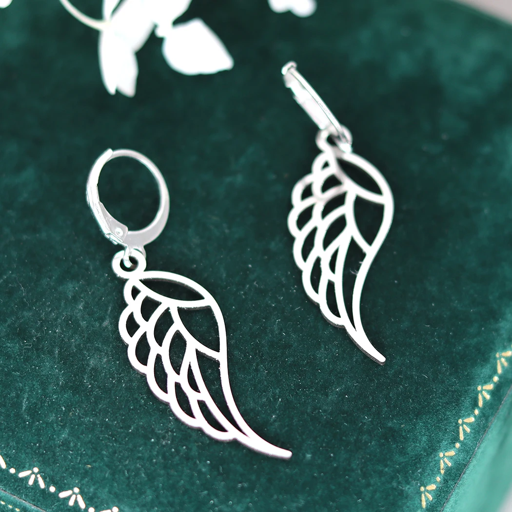 Kinitial Cute Angel Wings Drop Earrings For Women Stainless Steel Jewelry Vintage Simple Earring