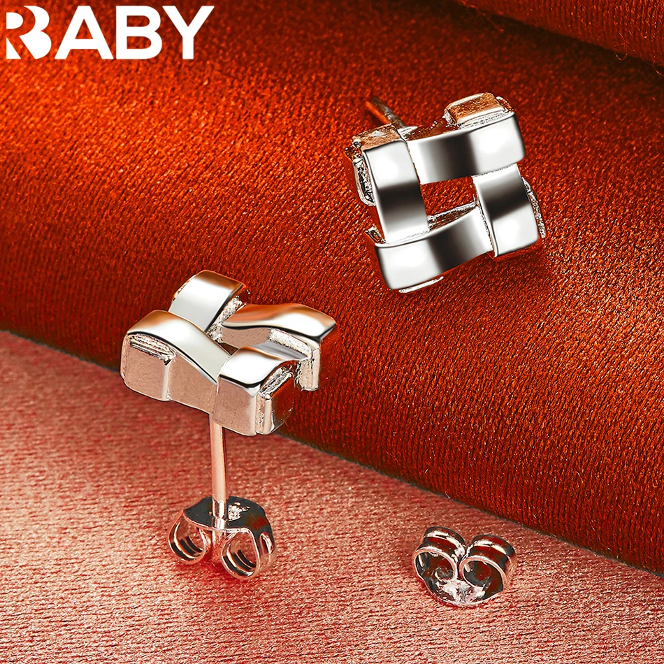 

URBABY 925 Sterling Silver Four Pillar Splicing Square Stud Earrings For Women Simple Grace Fashion Jewelry Party Birthday Gift