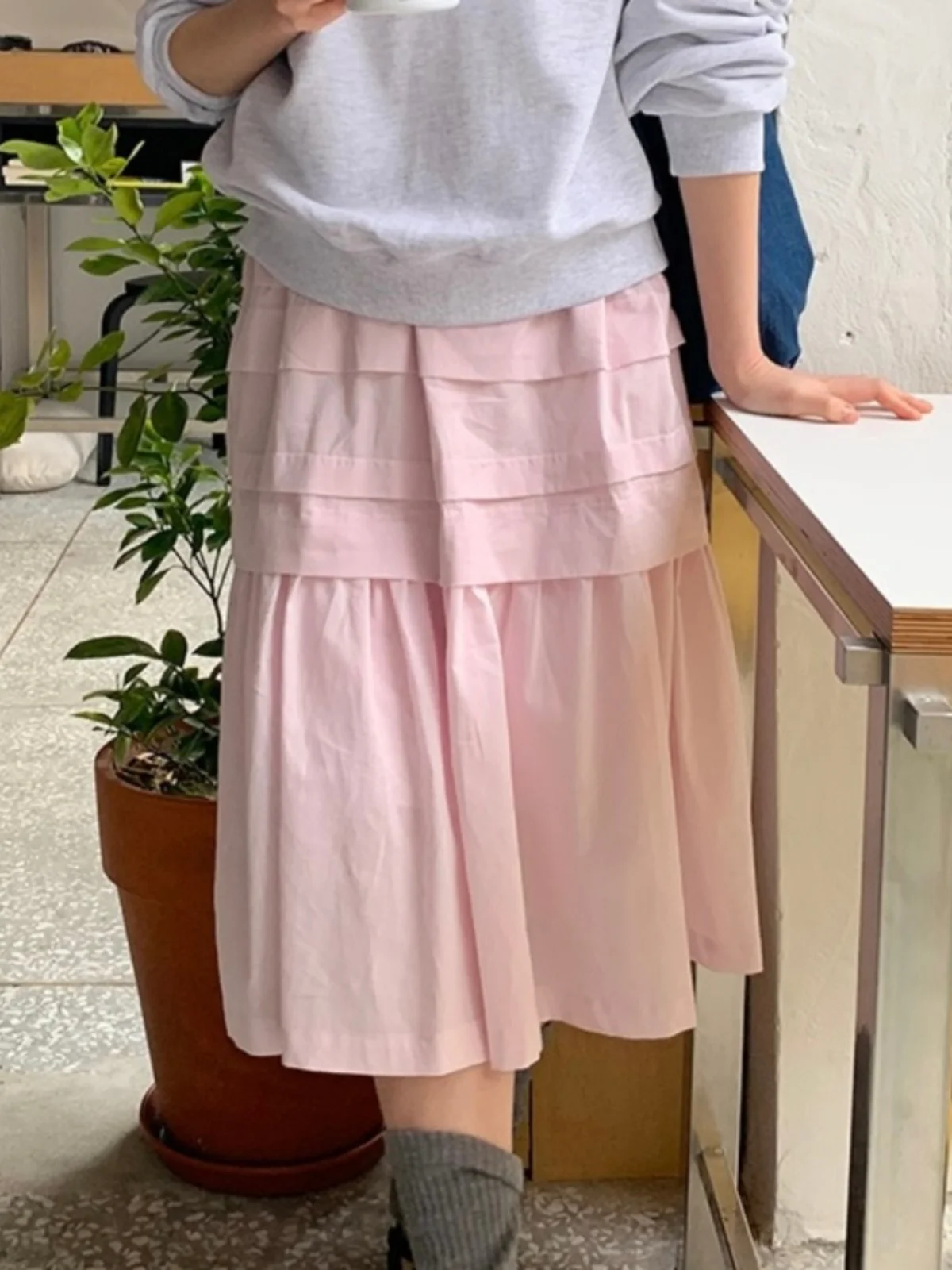 Sweet Anti-Aging High Waist A-Line Skirt Women's Korean Style Personality Loose Waist Midi Skirt Slimming Short Girls Long Skirt
