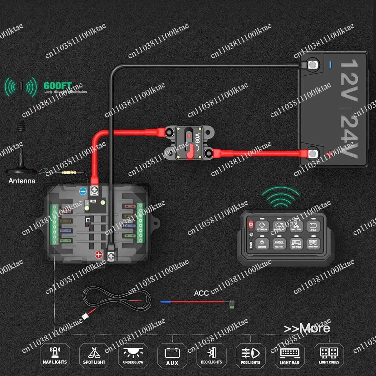 8-Key Wireless Group Switch Panel Eight-way Touch Switch Panel RV RGB