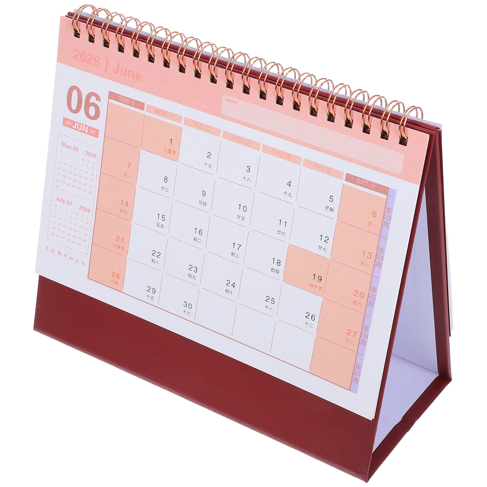 

2026 Mini Desk Calendar Compact Elegant Design Twin Wire Binding Dark Red Stand Up Daily Planner for Home Office