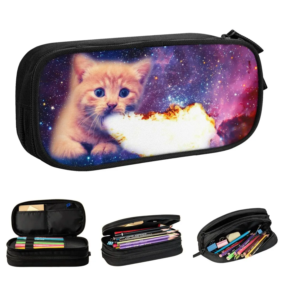 

Lovely Funny Space Cats Pencil Cases Galaxy Pencil Box Pen for Student Large Storage Bag Office Gifts Stationery