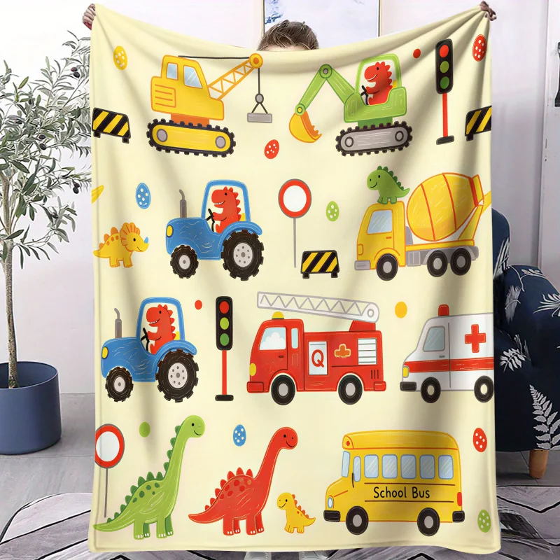 Dino Excavator Digital Print Blanket Cartoon Throw Blanket Warm Flannel Blanket Gift Blanket Soft Cozy Sofa Bed Playroom
