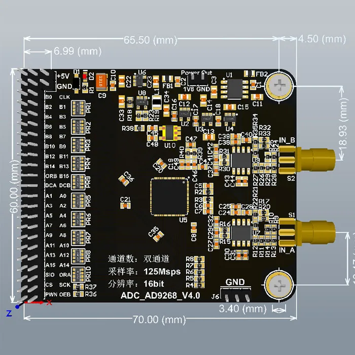 Modulo AD9268 ADC 125M ad alta velocità frequenza di campionamento convertitore analogico-digitale a 16 Bit abbinamento scheda di sviluppo FPGA