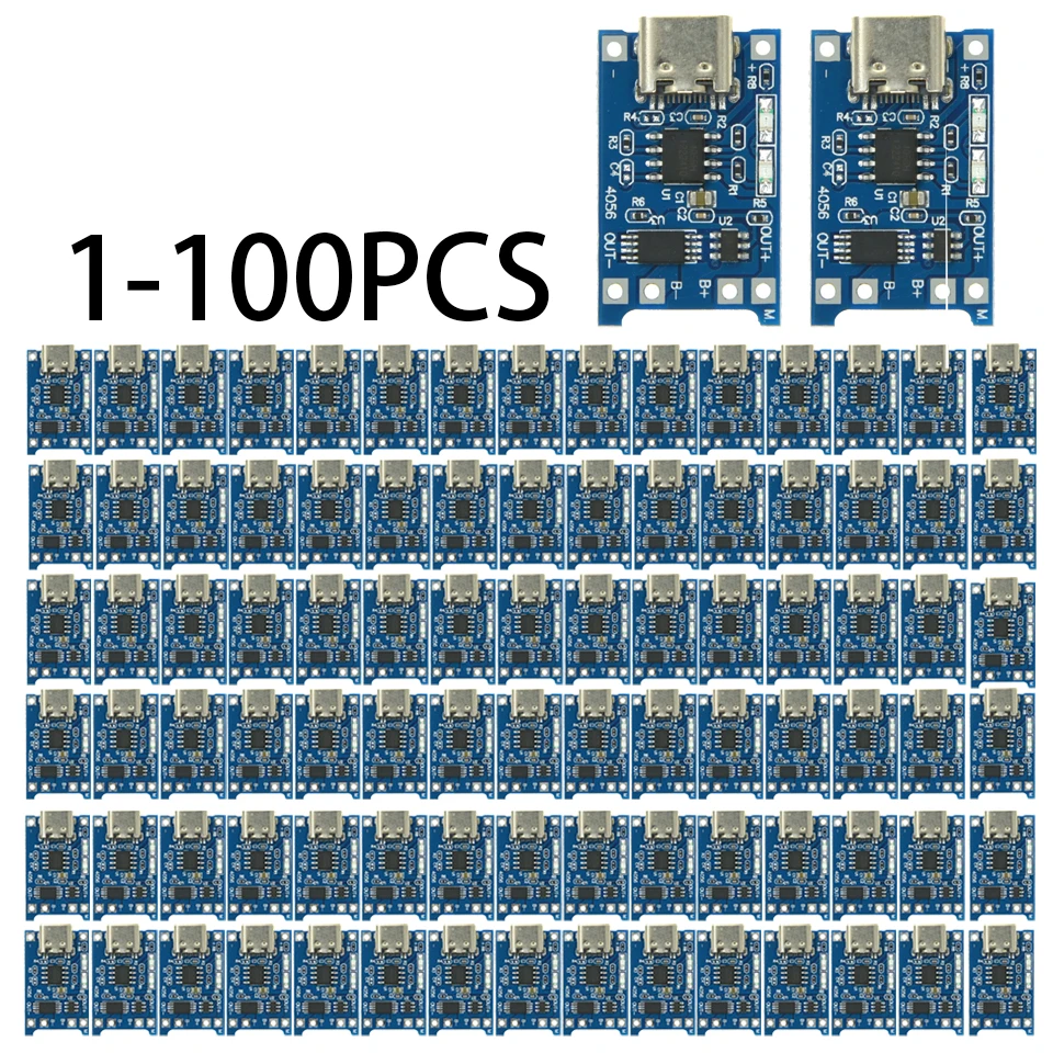 1-100pcs TP4056 1A Lithium Battery Charging Board Module TYPE-C USB Interface Charging Protection Two-in-one