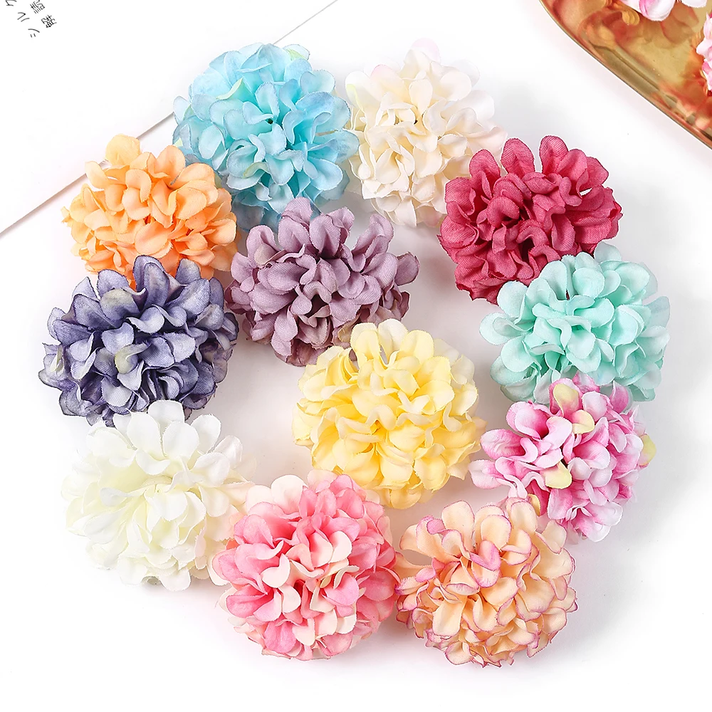 50Pcs Artificial Hydrangea Flowers Head Silk Carnation Flower For Wedding Home Decor DIY Wreath Scrapbooking Craft Fake Flowers