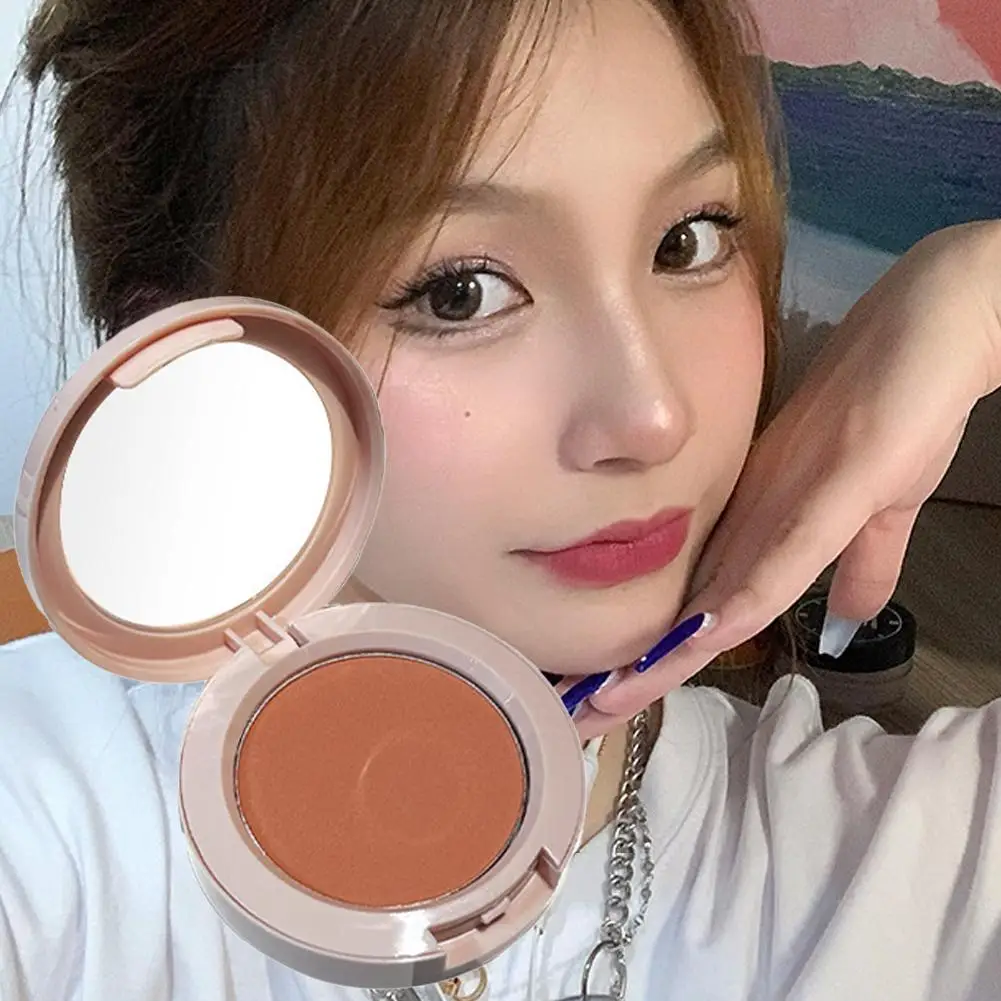 Paleta de rubor mate individual, colorete en crema, maquillaje de contorno, tinte impermeable para mejillas, Cosméticos brillantes de color rosa, colorete Natural Bl U4H9