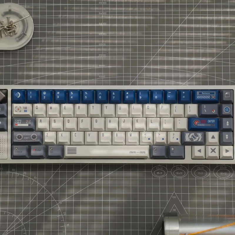 Retro Futurism Theme Keycaps Set PBT Sublimation Cherry Profile Opaque Custom Original Handmade Keycaps for Mechanical Keyboard