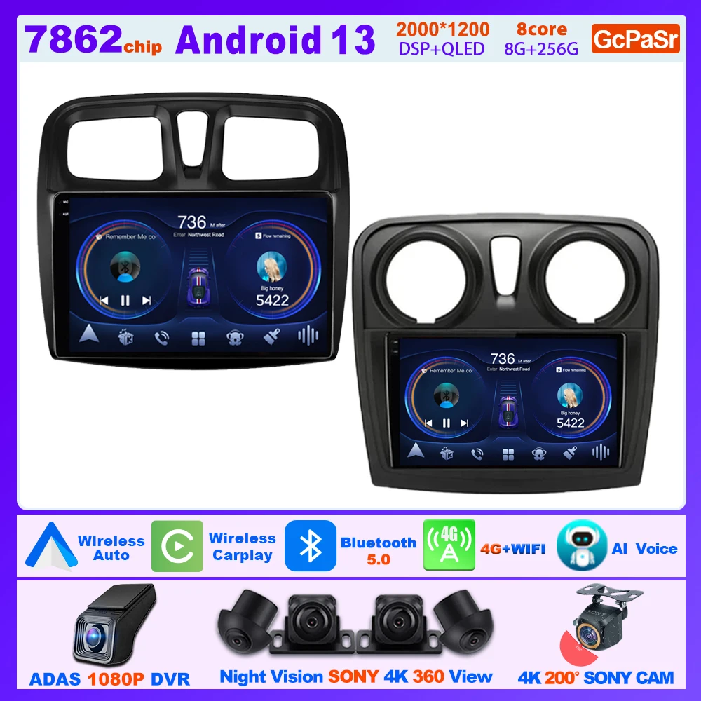 

Carplay Android Auto Radio For RENAULT LOGAN 2 SANDERO 2 2014 -2019 Multimedia Center Intelligent Car Systems 5G Wifi Display