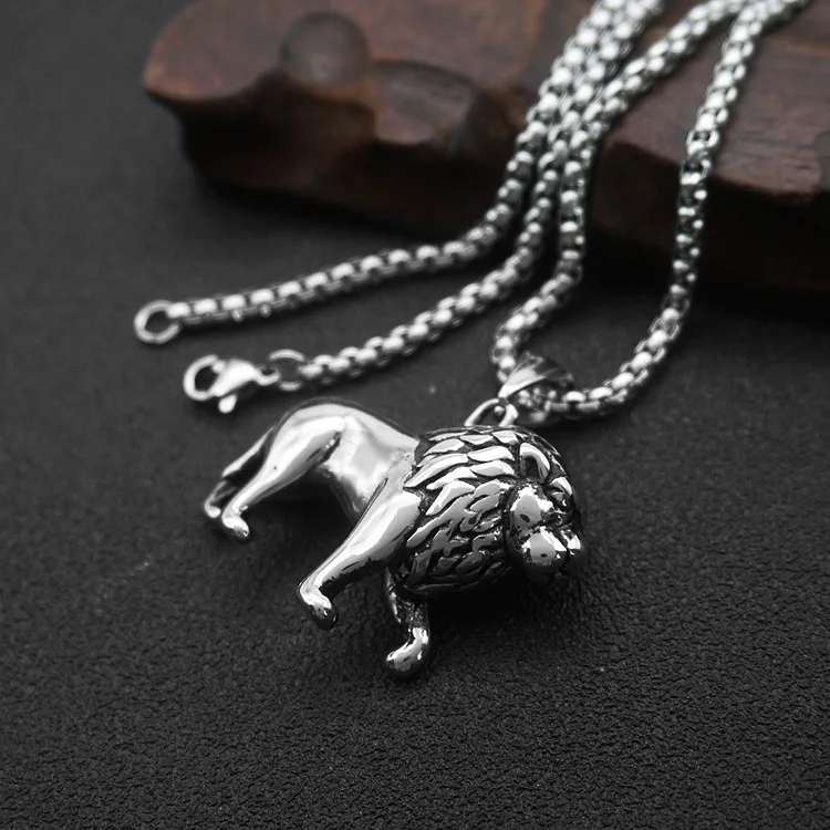 Domineering Lion Animal Pendant Necklace Men\'s Hip Hop Rock Motorcycle Jewelry Gift