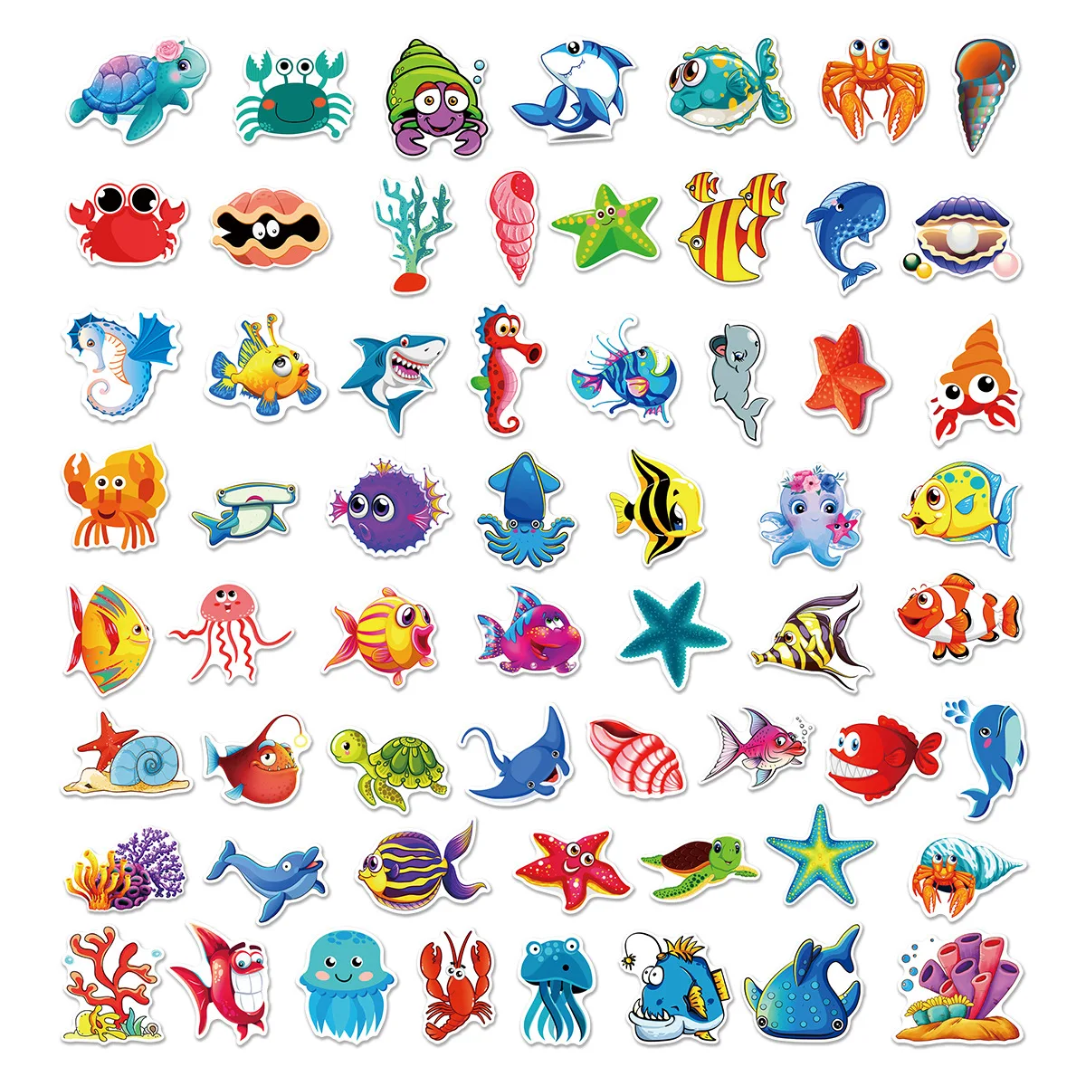 10/30/60pcs Cute Ocean Fish Stickers Big Eyes for DIY Decor Scrapbooking Stationery Suitcase Water Bottle Phone Laptop Kids Toy