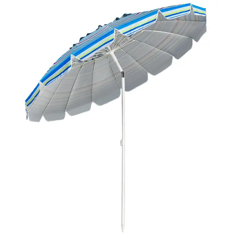 Patio Umbrella 2.45 m Blue, Tilt Adjustable Canopy with Top Vent, Steel Pole and Fiber Ribs, Easy Fold Design for Beach, Garden, Patio, Deck, Poolside
