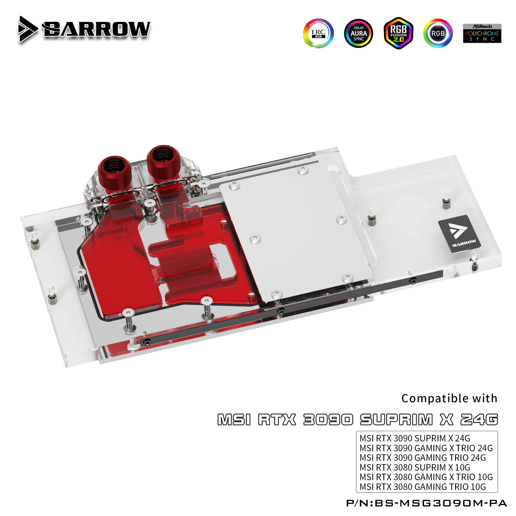 

Barrow 3090 3080 GPU Water Cooling Block for MSI RTX 3090/3080 GAMING X TRIO,Full Cover ARGB GPU Cooler,BS-MSG3090M-PA