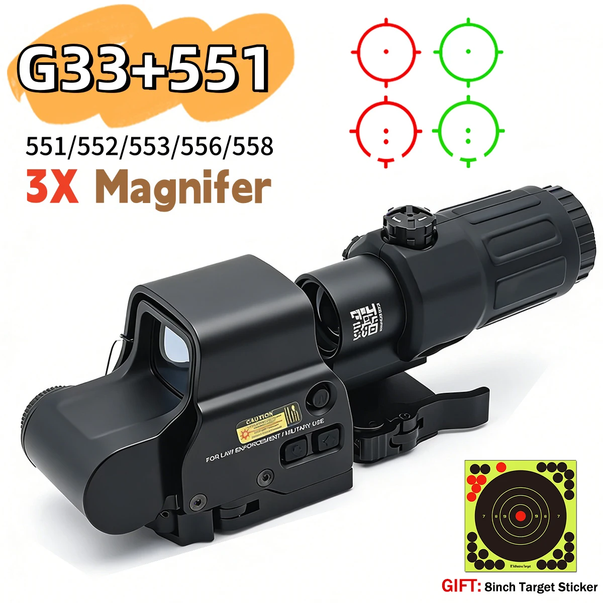 Eot-ch 553 551 G33 Red Green Dot Holographic Sight Folding Side Flip 3X Magnifier Combo Tactical Riflescope W/20mm & QD Lever