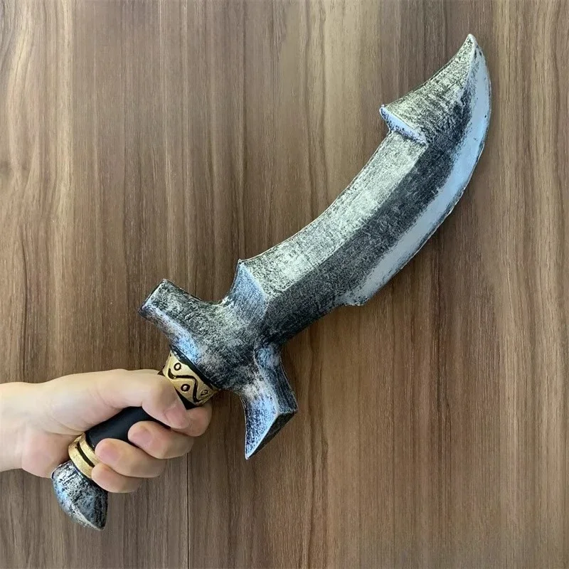 

Мягкий резиновый меч из ПУ для игр и косплея, серебряный нож в форме полумесяца, орк, 40 см