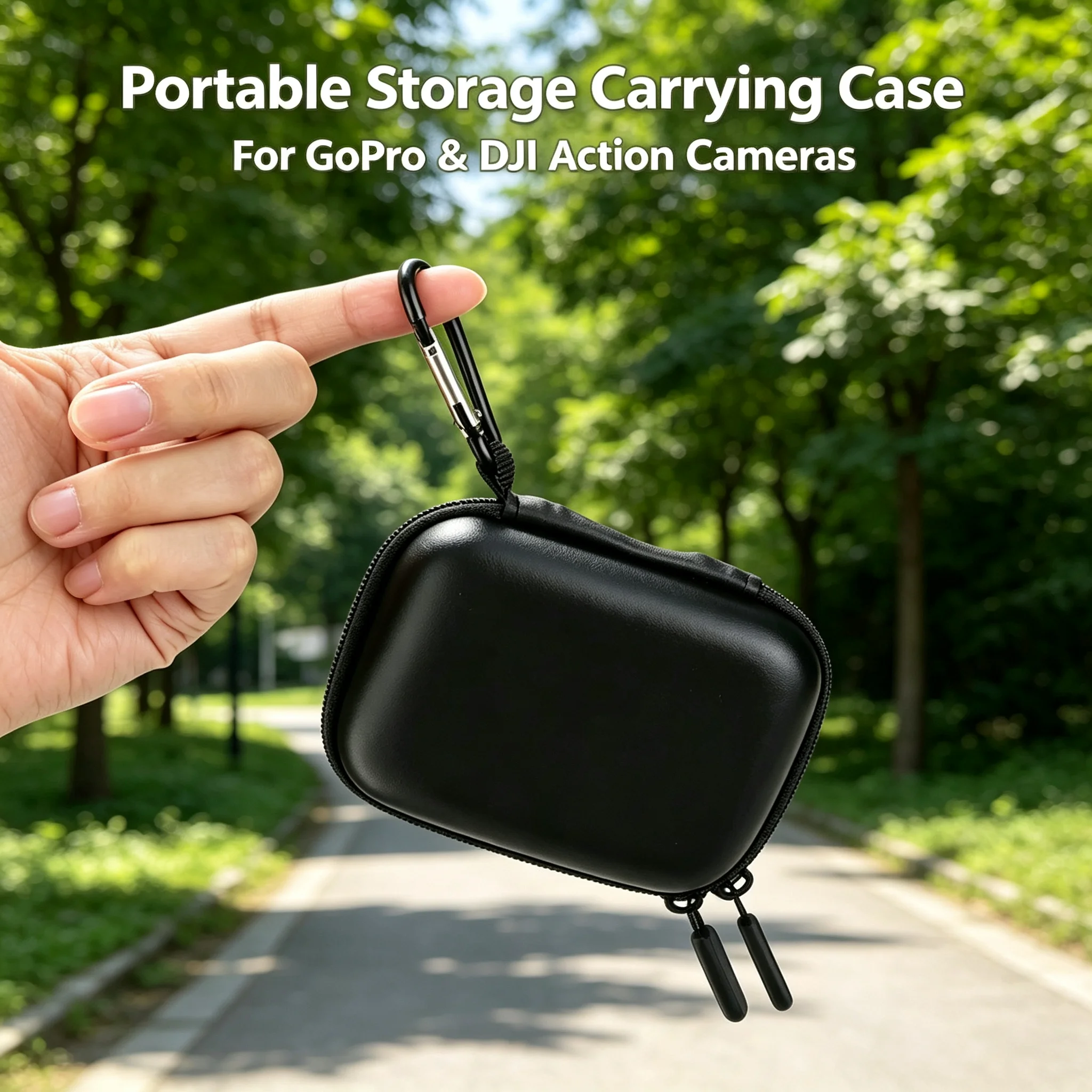 Action Camera Hard Carrying Case with Metal Carabiner, Mini EVA PU Storage Bag for GoPro Hero 13 12 11 DJI Osmo Action 6 5 4 3