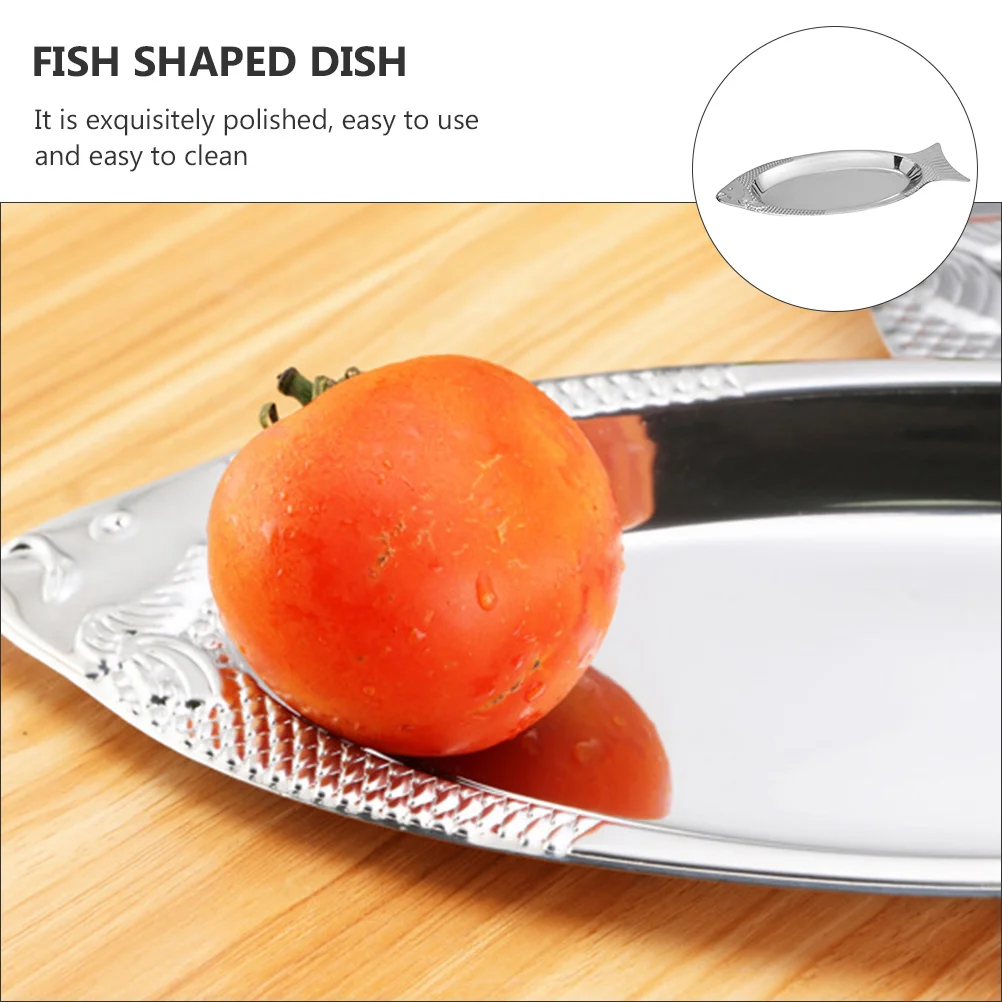 Stainless Steel Dinner Plate Restaurant Serving Plate Oval Steaming Flatware Fish-shaped Snack Dessert Dish Kitchen Tray