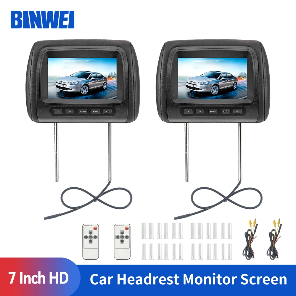 BINWEI 7 Inch Car Monitor Screen Headrest Pillow Automotive Control AV Input LCD Display Remote Universal Auto Multimedia