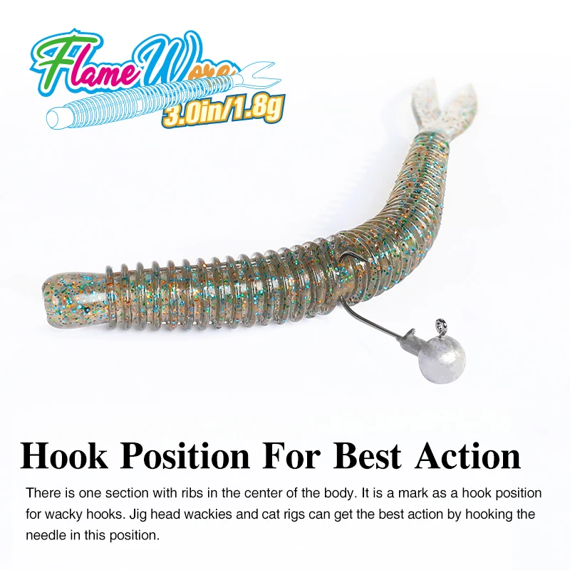 TSURINOYA Soft Bait Fishing Lure FLAME 3.0in 1.8g 18pcs Silicone Worm Bass Pike Light Game Fishing Rig Tackle Swimbait
