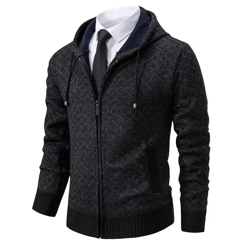 Men Hooded Knitwear Sweaters Winter Cardigans Plaid Sweatercoats Autumn Thicker Fleece Warm Slim Casual Cardigans Hoodies Coats