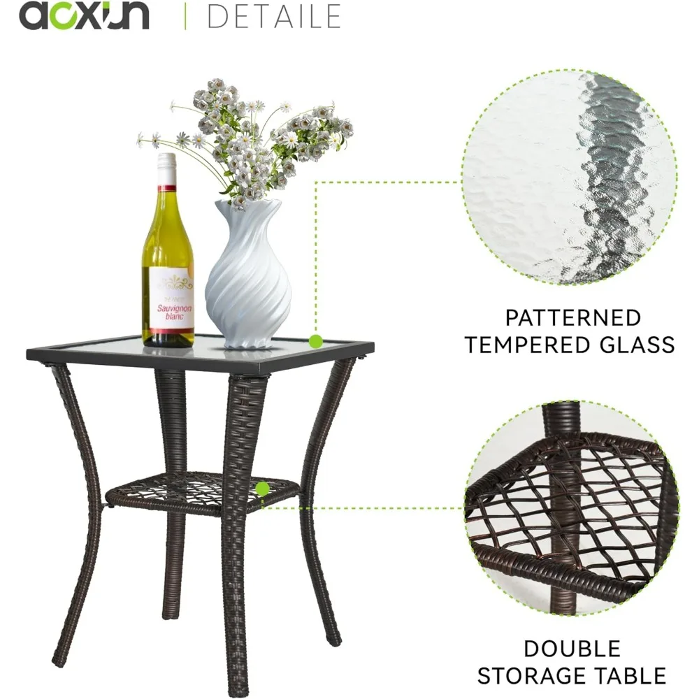 3 Pieces Outdoor Swivel Rocker Set of 2 with Small Side Table Wicker Rattan Furniture Set Rocking Chair Set for Backyard,(Beige)