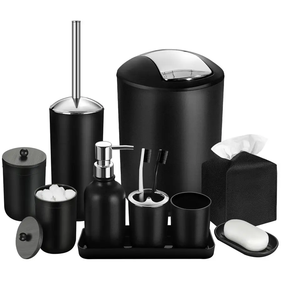 

Bathroom Accessories Set, 10Pcs Bathroom Accessory Set with Trash Can, Soap Dispenser and Toothbrush Holder, Soap Dish, Cotton
