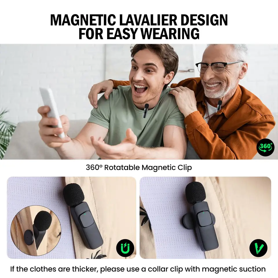 Wireless Lavalier Microphone 2.4G Mini Portable Audio Video Recording Mic for iPhone Android Live Broadcast Gaming - Detail Angle #04
