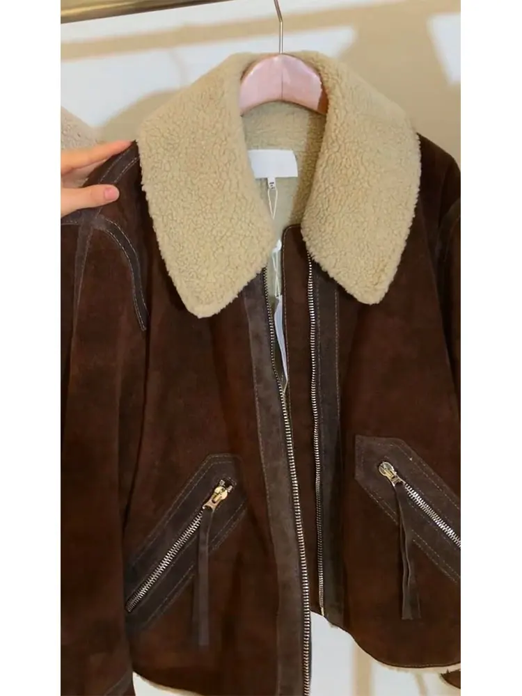 

Thickened Fleece Motorcycle Jacket Women's Heavy Industry Design Sense Short Coat Warm Autumn Season Pure E-commerce Sales
