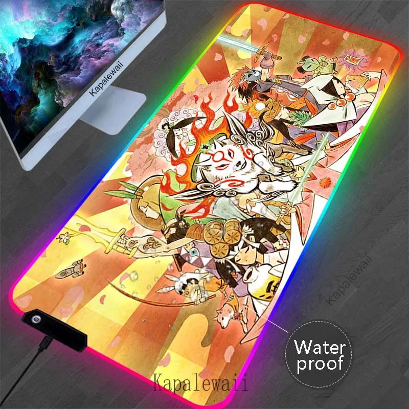 

RGB Okami XXXL Mouse Pad Computer Laptop Keyboard Pads Mouse Mat Waterproof Large Mousepad Gamers Decoracion Backlight Desk Mat