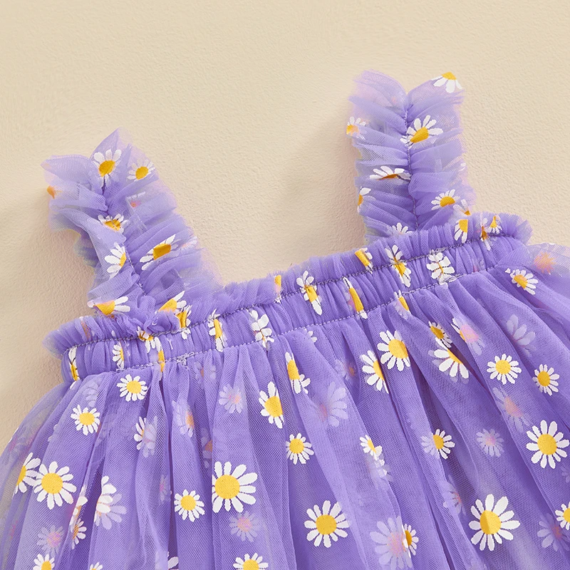 Baby Kids Girl’s Slip Dress Sleeveless Flowers Summer A-line Dress Tulle Princess Dress for 6 Months to 5 Years