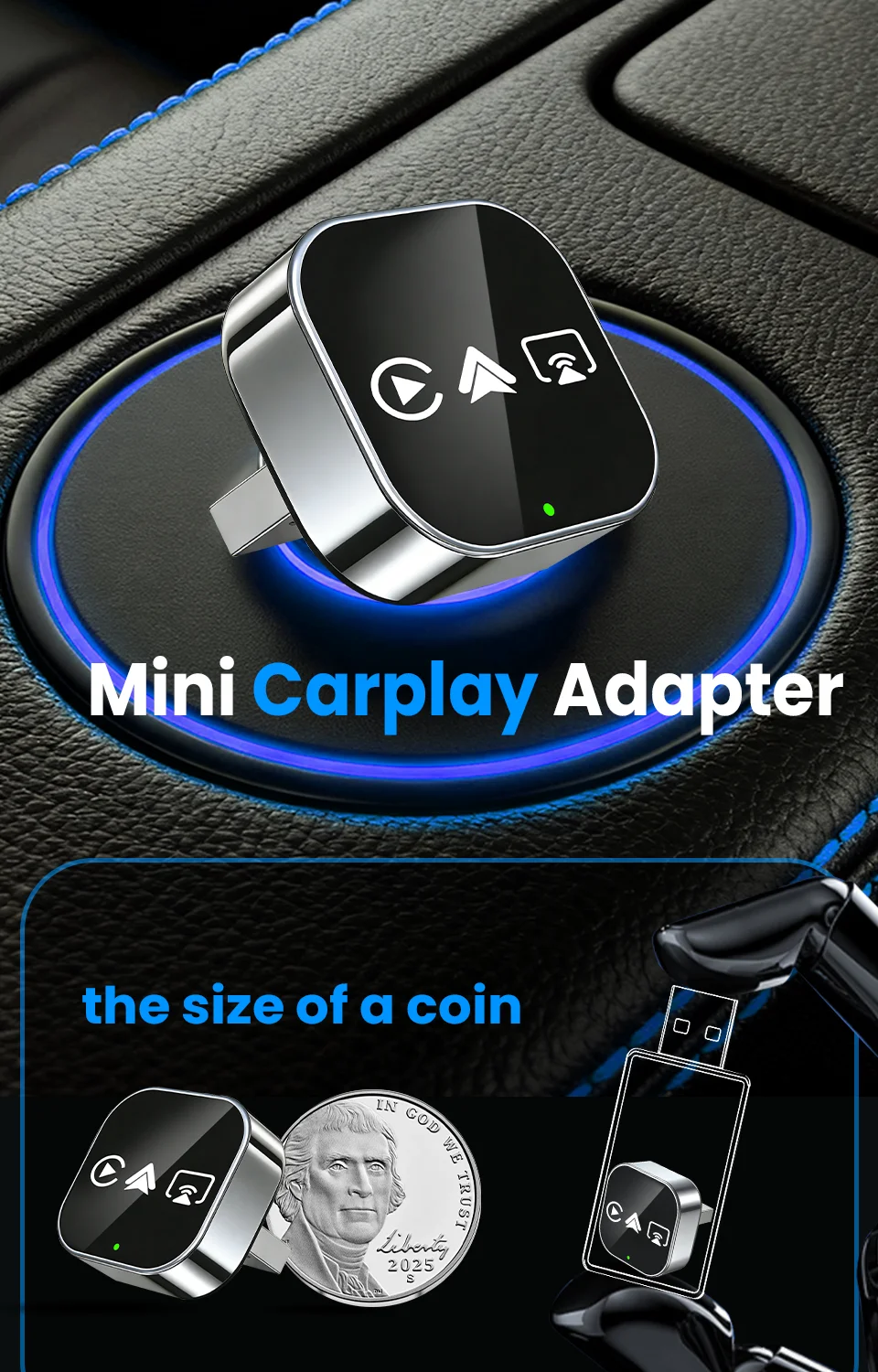 CarRocket Intelligente Autosysteme 4-in-1 Kabelloser CarPlay-Adapter Android Auto für eingebautes CarPlay passend für VW FAIT – Detail 6
