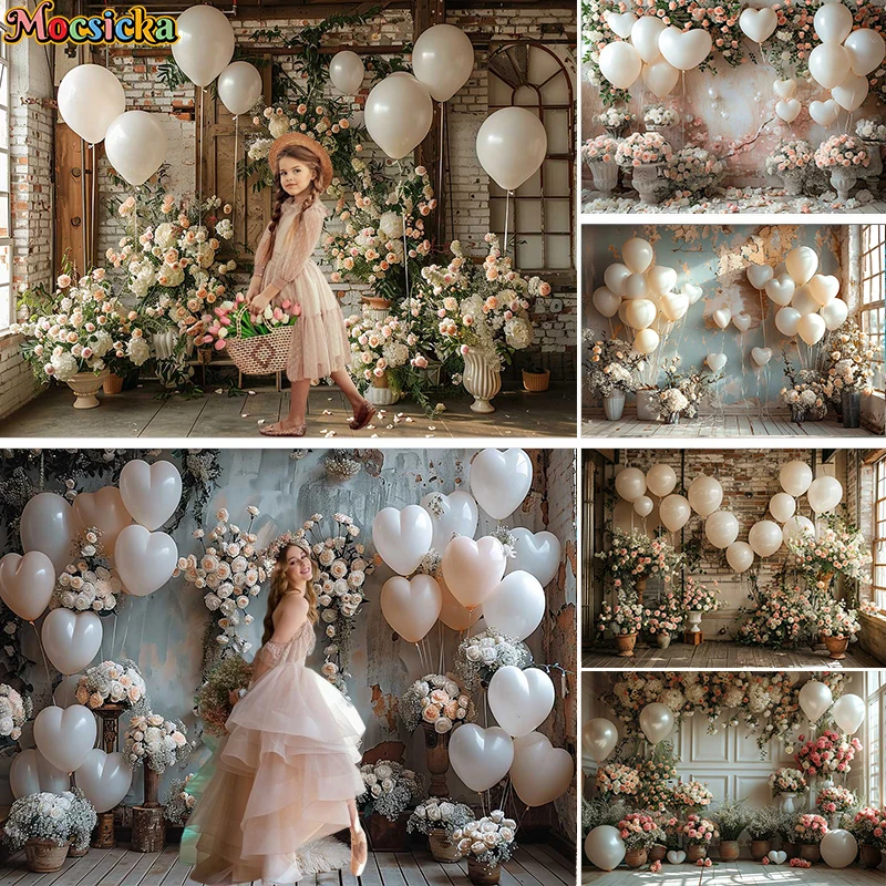 Mocsicka Photography Background Bohe Floral Wall Balloon Decor Adult Birthday Wedding Maternity Portrait Backdrop Photo Studio