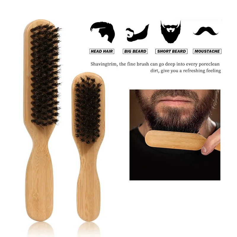 Men’s Beard & Hair Styling Brush – Boar Bristle Brush with Bamboo Handle, Mustache Grooming, Neck Duster & Loose Hair Cleaner
