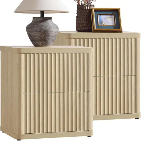 Bed Table Night Stand Set of 2 Nightstands with 2 Drawers Storage Bedside Large Fluted Side End Table Modern 24.4", Customized