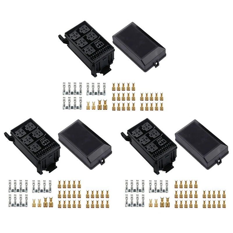 3X Fuse-Relay Box 5-Fuse Holders 6 Relay Block Holders Fuse-Block 12V Fuse-Box Car