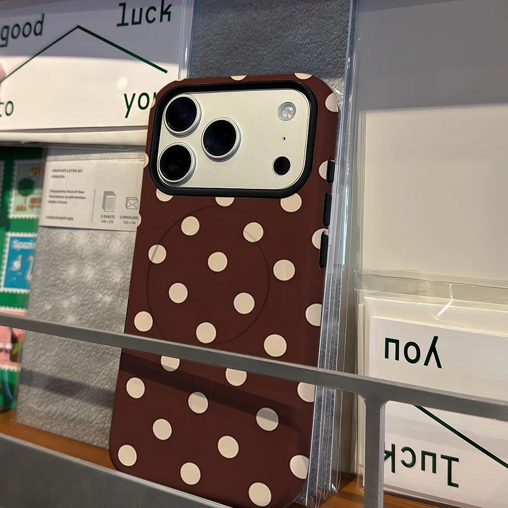 Brown Beige Polka Dot Phone Case For Magnetic Phone Case for IPhone 17 16 15 14 13 Pro Max Plus Single Double-layer tough Case view 6