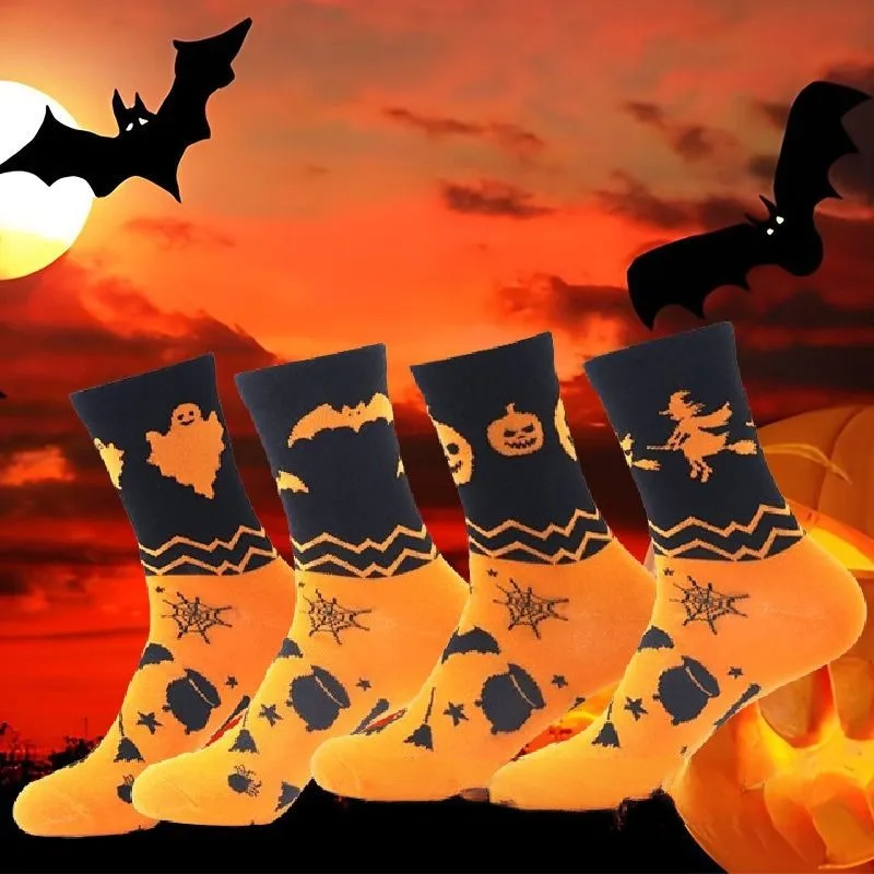 Halloween Gift Socks, Men\'s And Women\'s Mid Tube Socks, Couple\'s Casual Funny Socks, Bat Pumpkin Ghost Witch Element Socks