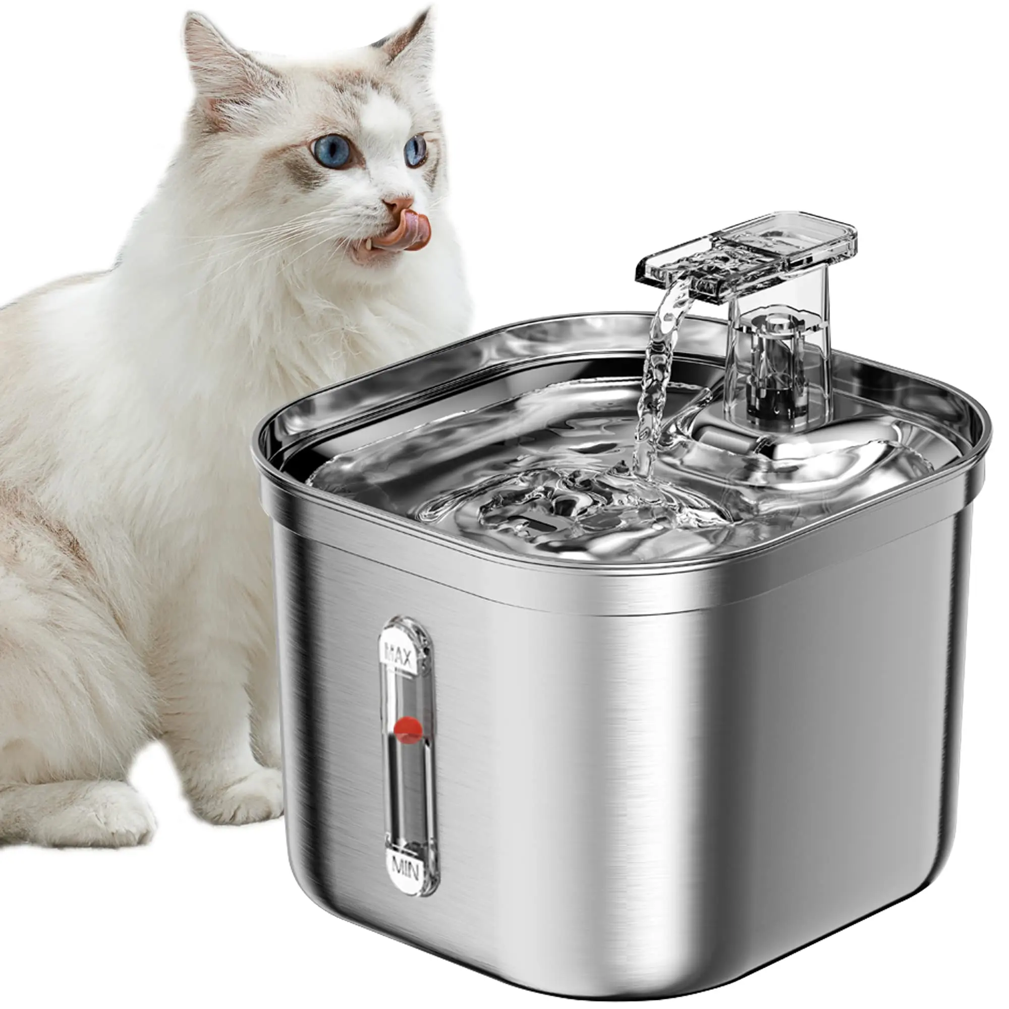 Cat Water Fountain Stainless Steel Pet Water Fountain for Cats Inside 1Filters&Ultra-Quiet Pump 2.2L/73oz Dog Pet Water Fountain