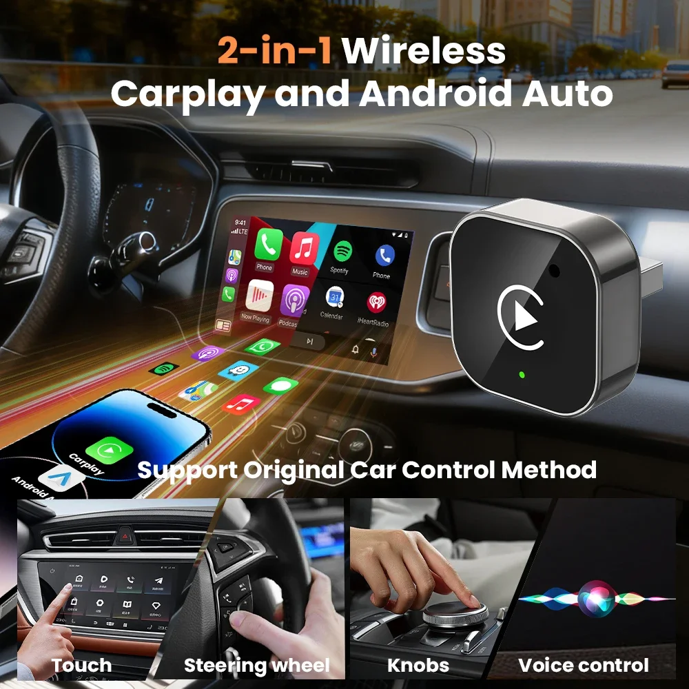 ﻿   2in1 محول السيارات اللاسلكي أندرويد اللاسلكي CarPlay دونغل أنظمة السيارة الذكية AI صندوق ذكي لشركة فولكس فاجن تويوتا نيسان هوندا MG
